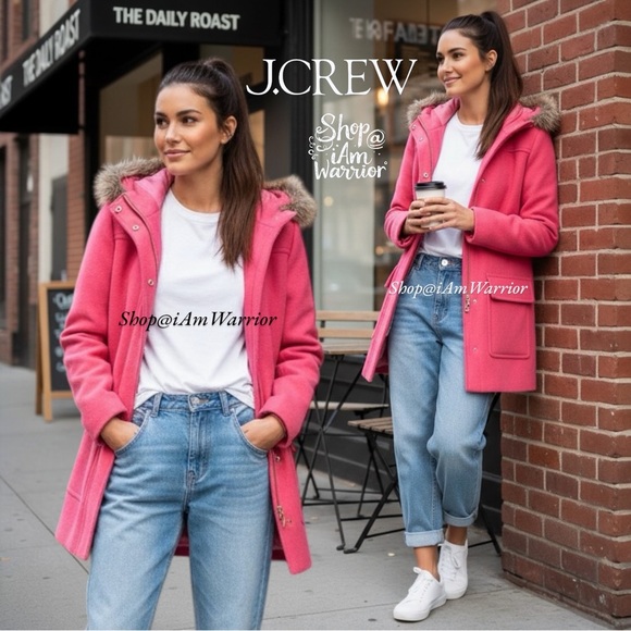 J.Crew pink melon château wool parka with faux fur hood *shop@iamwarrior - Picture 1 of 7